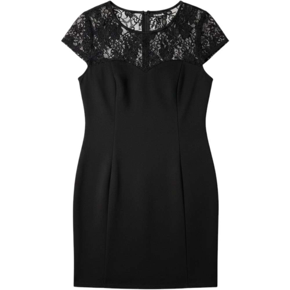 Eric + Lani Sheath Dress Women Large Black Lace Yoke Cap Sleeve Mini KSNL9881
